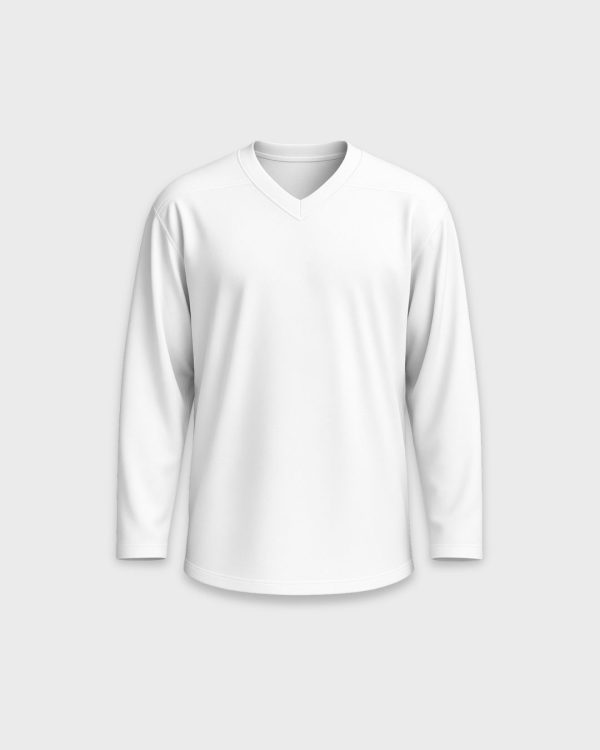 Camiseta de hockey personalizable unisex blanca, manga larga y cuello en V