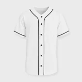 Camiseta de béisbol personalizable blanca con botones y detalles en negro