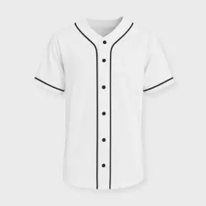 Camiseta de béisbol personalizable blanca con botones y detalles en negro